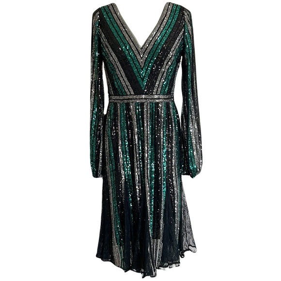 Marchesa Dresses & Skirts - Marchesa Notte Sequin Lace Black Green Silver Dress